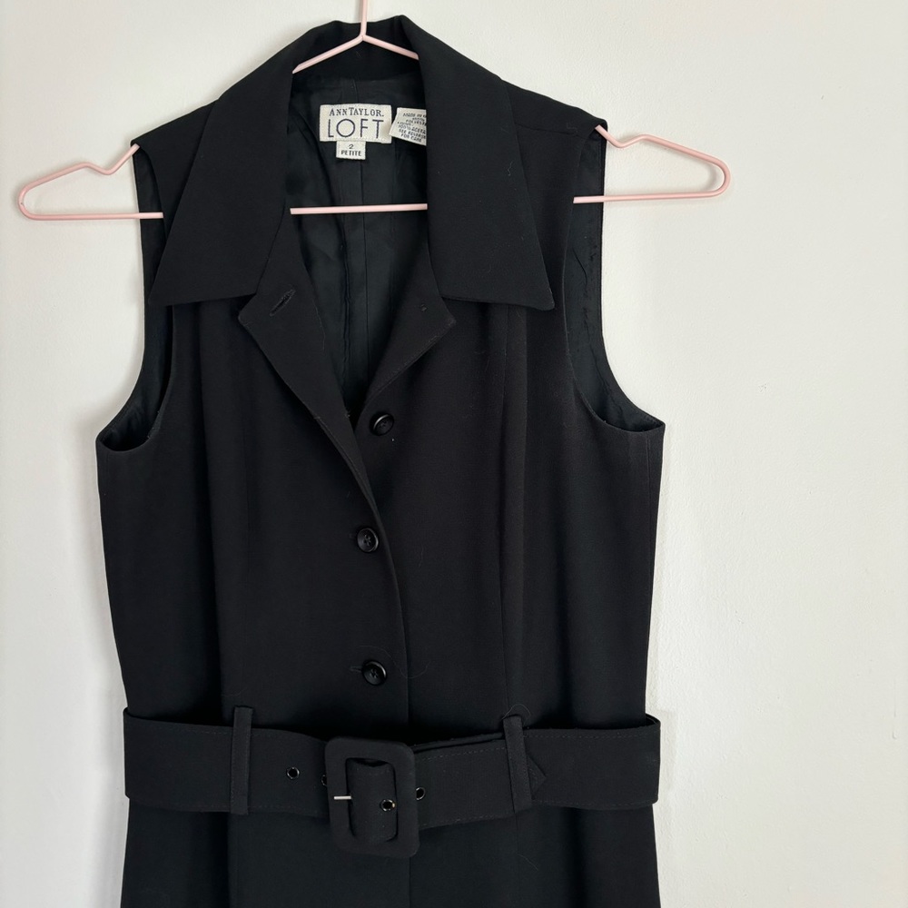 Vintage mini dress. Black belted button up mini shift dress Ann Taylor 2p